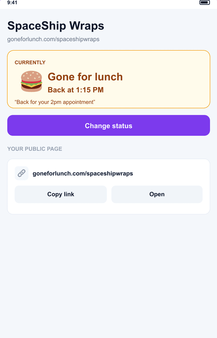 Gone For Lunch screen